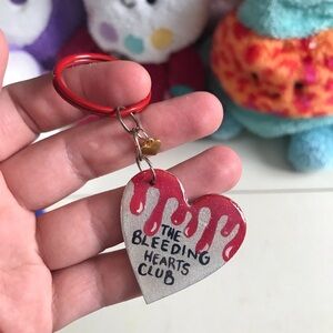 Handmade 'The Bleeding Hearts Club' Silver & Red Heart Keychain
